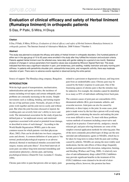 Rumalaya Liniment) in Orthopedic Patients S Das, P Patki, S Mitra, H Divya