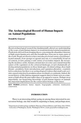 The Archaeological Record of Human Impacts on Animal Populations