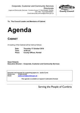 (Public Pack)Agenda Document for Cabinet, 17/10/2019 10:00