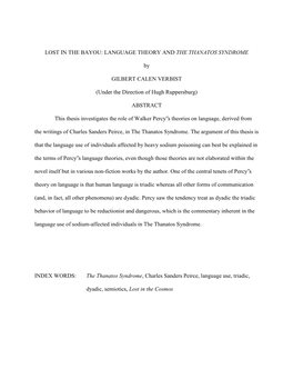 Lost in the Bayou: Language Theory and the Thanatos Syndrome