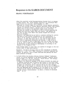 63 Responses to the KAIROS DOCLTMENT FRANS J. VERSTRAELEN After His Acquittal at the Pietermaritzburg Supreme Court on Charges O