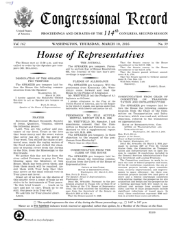 Congressional Record United States Th of America PROCEEDINGS and DEBATES of the 114 CONGRESS, SECOND SESSION