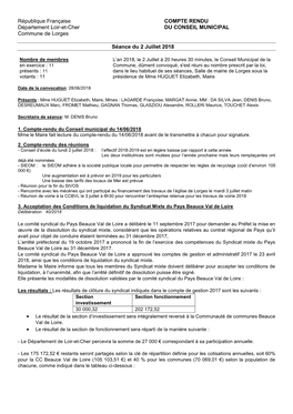 République Française COMPTE RENDU Département Loir-Et-Cher DU CONSEIL MUNICIPAL Commune De Lorges