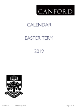 Calendar Easter Term 2019