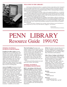 PENN LIBRARY Resource Guide 1991/92
