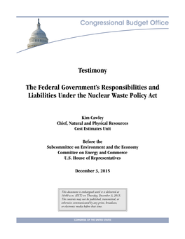 The Federal Government's Responsibilities and Liabilities