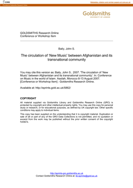 New Music" Between Afghanistan and Its Transnational Community by John Baily* (London, United Kingdom)