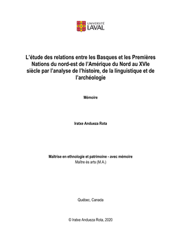 L'étude Des Relations Entre Les Basques Et Les Premières Nations