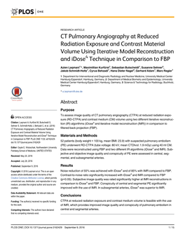 CT Pulmonary Angiography at Reduced Radiation Exposure and Contrast Material Volume Using Iterative Model Reconstruction and Idose4 Technique in Comparison to FBP