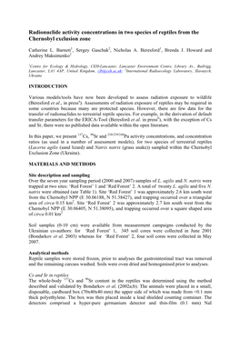 Radionuclide Activity Concentrations in Two Species of Reptiles from the Chernobyl Exclusion Zone