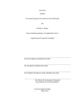 Una Tesis Titulada Los Temas De Poder En Las Obras De Luisa Valenzuela