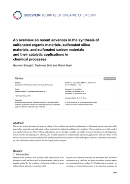 An Overview on Recent Advances in the Synthesis of Sulfonated Organic