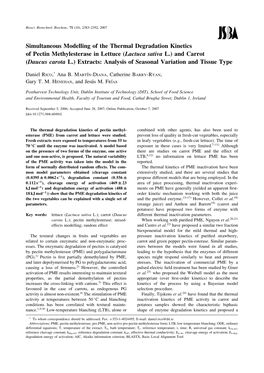 Simultaneous Modelling of the Thermal Degradation Kinetics of Pectin Methylesterase in Lettuce (Lactuca Sativa L.) and Carrot (Daucus Carota L.) Extracts: Analysis of Seasonal Variation