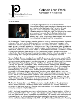 Gabriela Lena Frank Composer-In-Residence