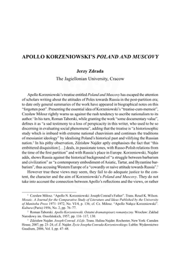 Apollo Korzeniowski's Poland and Muscovy