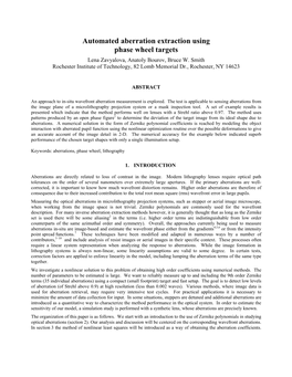 Automated Aberration Extraction Using Phase Wheel Targets Lena Zavyalova, Anatoly Bourov, Bruce W