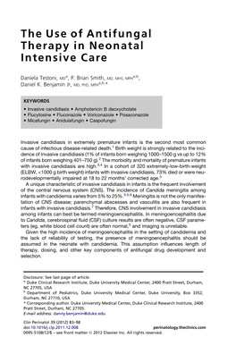 The Use of Antifungal Therapy in Neonatal Intensive Care