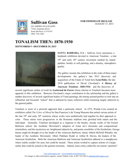 Tonalism Then: 1870­1930 September 5 ­ December 29, 2013