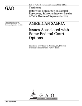 AMERICAN SAMOA Issues Associated with Some Federal Court Options