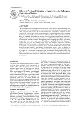 Effects of Previous Cultivation of Sugarbeet on the Subsequent Cultivation of Cotton