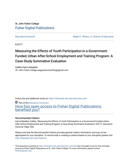 Measuring the Effects of Youth Participation in a Government-Funded, Urban After-School Employment and Training Program: a Case Study Summative Evaluation