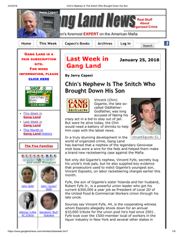 Last Week in Gang Land Chin's Nephew Is the Snitch Who Brought Down His