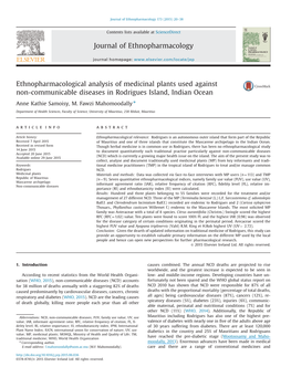 Ethnopharmacological Analysis of Medicinal Plants Used Against Non-Communicable Diseases in Rodrigues Island, Indian Ocean