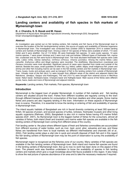 Landing Centers and Availability of Fish Species in Fish Markets of Mymensingh Town