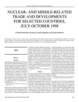 Nuclear and Missile Trade and Developments NUCLEAR- and MISSILE-RELATED TRADE and DEVELOPMENTS for SELECTED COUNTRIES, JULY-OCTOBER 1998