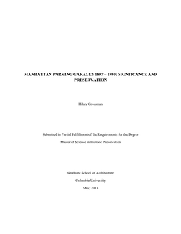 Manhattan Parking Garages 1897 – 1930: Signficance and Preservation