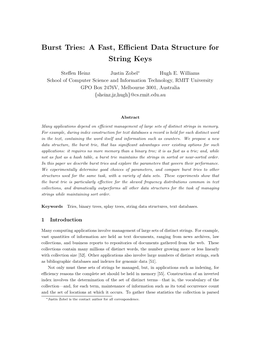 Burst Tries: a Fast, Efficient Data Structure for String Keys