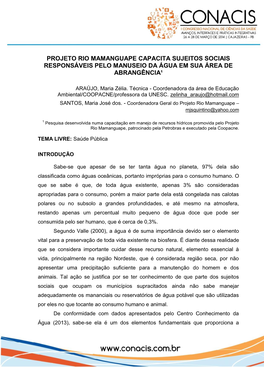 Projeto Rio Mamanguape Capacita Sujeitos Sociais Responsáveis Pelo Manuseio Da Água Em Sua Área De Abrangência¹