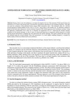 Estimation of Turbulence Kinetic Energy Dissipation Rate in a Bora Event