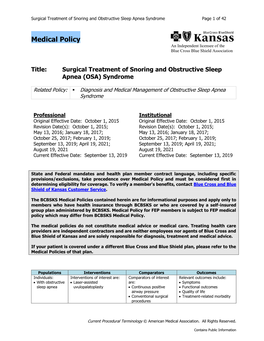 Medical Policy an Independent Licensee of the Blue Cross Blue Shield Association