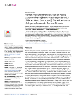 Human Mediated Translocation of Pacific Paper Mulberry [Broussonetia Papyrifera (L.) L’He´R