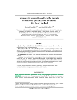 Intraspecific Competition Affects the Strength of Individual Specialization: an Optimal Diet Theory Method