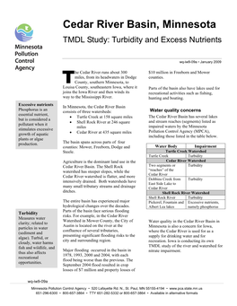 Cedar River Basin, Minnesota TMDL Study: Turbidity and Excess Nutrients