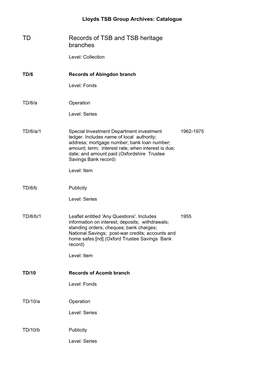 TD Records of TSB and TSB Heritage Branches