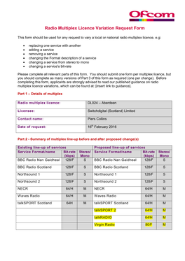 Radio Multiplex Licence Variation Request Form