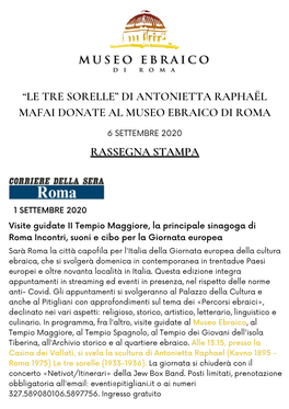 “Le Tre Sorelle” Di Antonietta Raphaël Mafai Donate Al Museo Ebraico Di Roma