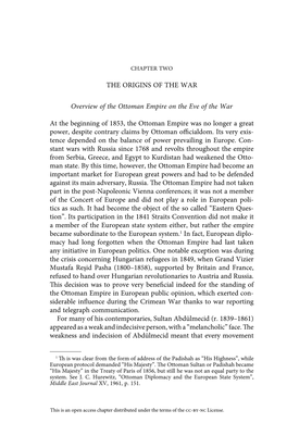 THE ORIGINS of the WAR Overview of the Ottoman Empire on the Eve