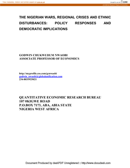 The Nigerian Wars, Regional Crises and Ethnic Disturbances: Policy Responses and Democratic Implications