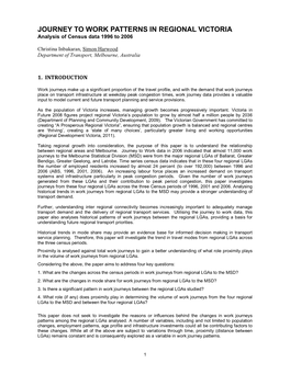 JOURNEY to WORK PATTERNS in REGIONAL VICTORIA Analysis of Census Data 1996 to 2006