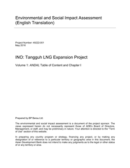 Environmental and Social Impact Assessment (English Translation) INO: Tangguh LNG Expansion Project