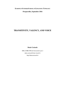 Transitivity, Valency, and Voice