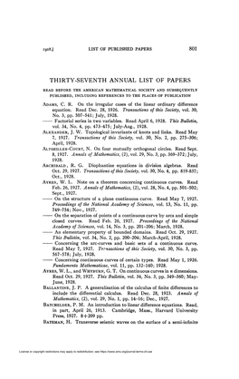 801 Thirty-Seventh Annual List of Papers