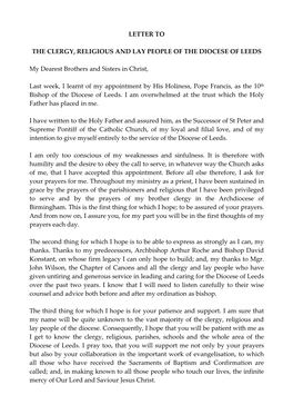 Letter to the Clergy, Religious and Lay People Of