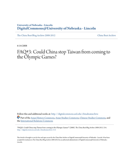 FAQ#3: Could China Stop Taiwan from Coming to the Olympic Games?