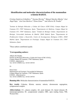 Identification and Molecular Characterization of the Mammalian Α-Kleisin RAD21L