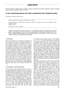 A New Furobenzopyranone and Other Constituents from Anaphalis Lactea